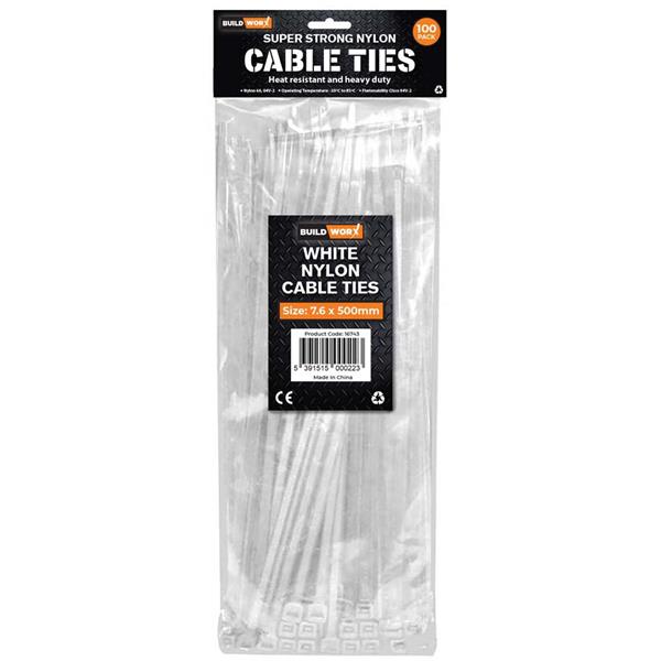 White Cable Ties 7.6 X 500 White (Pack of 100)