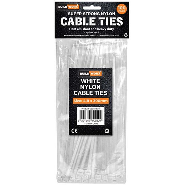 Probuild Cable Ties 4.8 x 300 White (Pack of 100)