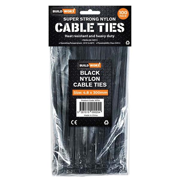 Black Nylon Cable Ties 4.8 x 300mm