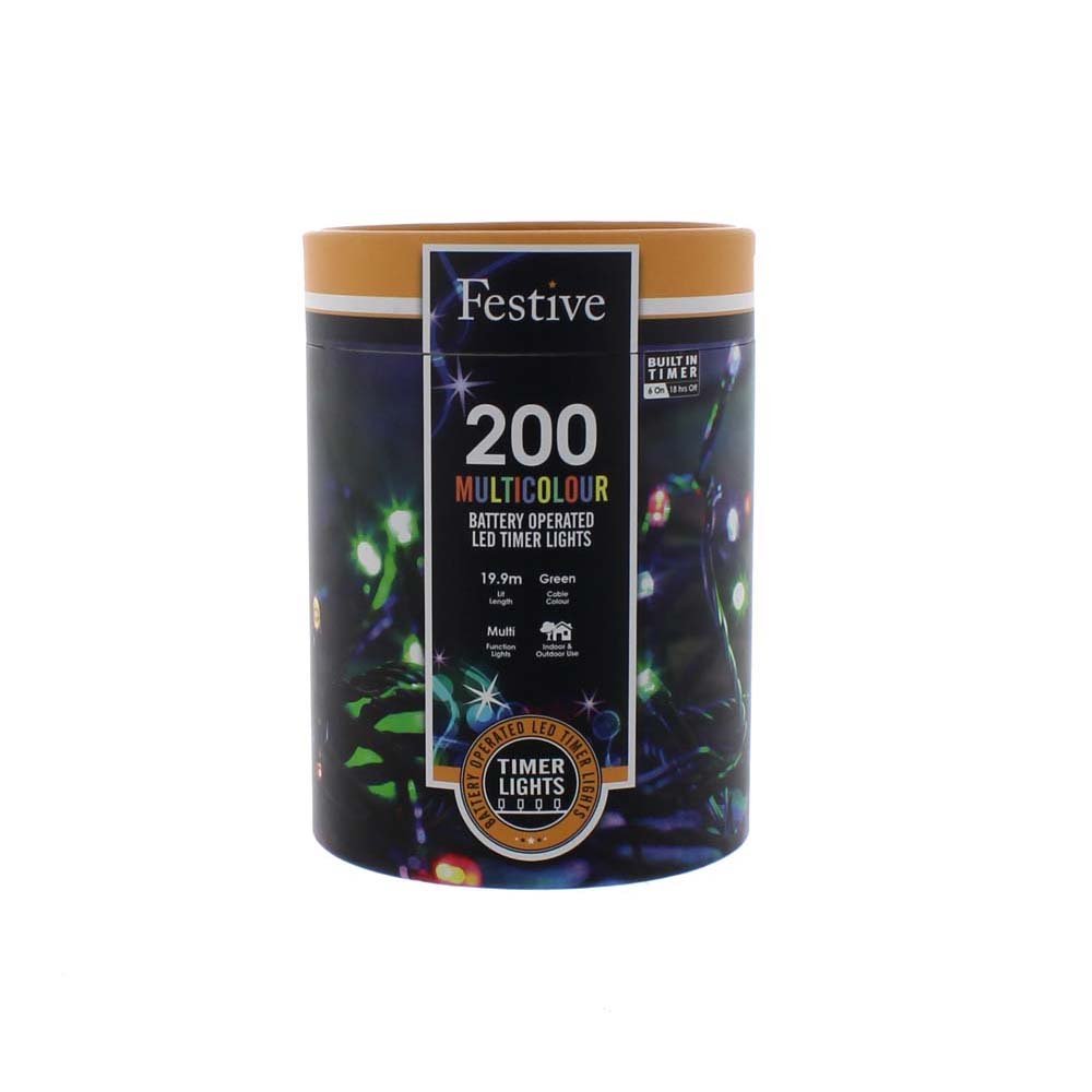 200 Battery Operated LED Timer Lights Multi-Colour