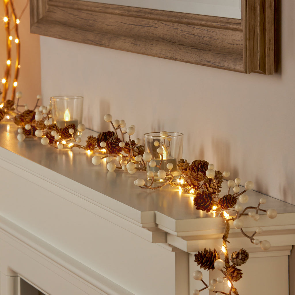 Rustic Rope Garland with Decoration with 35 Warm White Lights