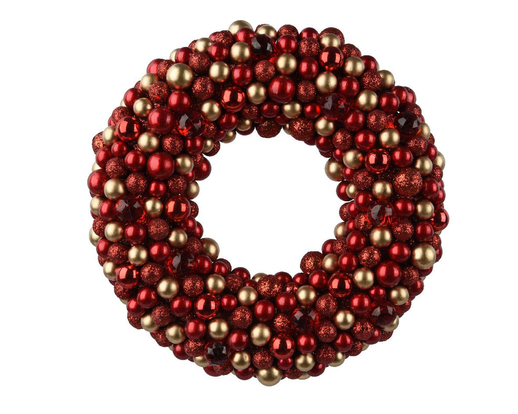 Bauble Wreath with Red and Gold Baubles and Beads 33cm