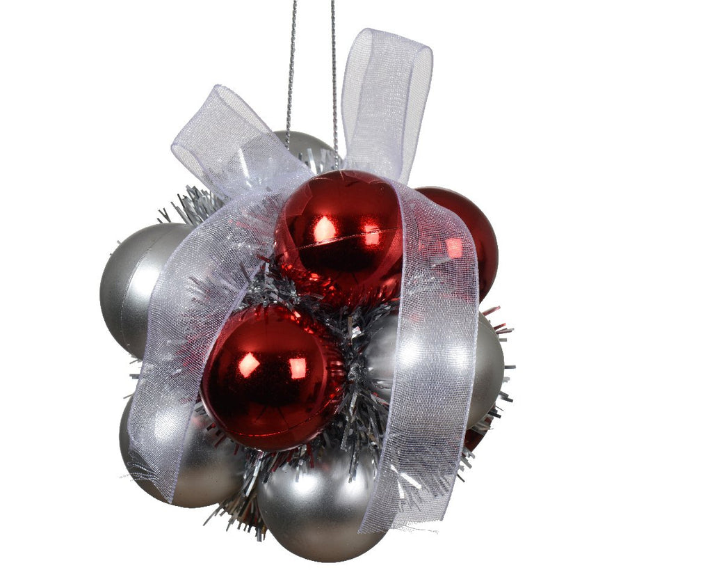 Hanging Bauble Cluster Decoration Red, White and Silver