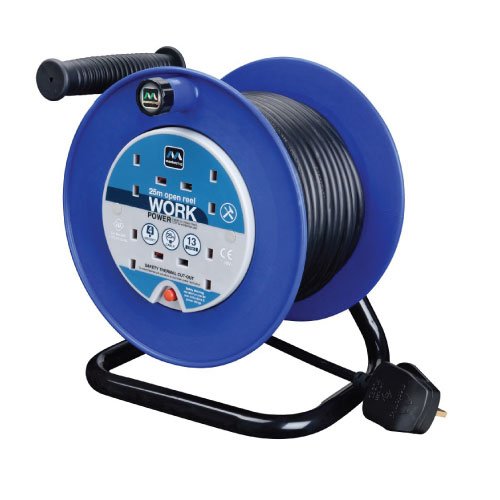 4 Socket 25M 13A Open Reel Blue