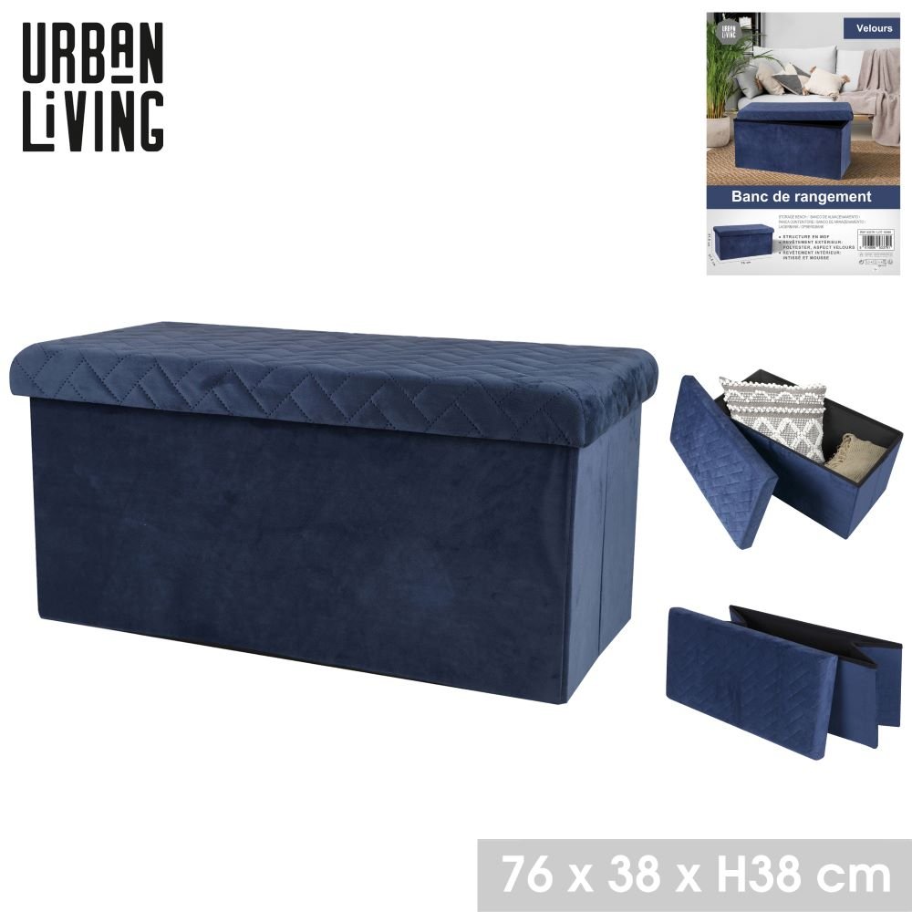 Foldable Storage Ottoman - Blue Velvet 76x38xH38cm