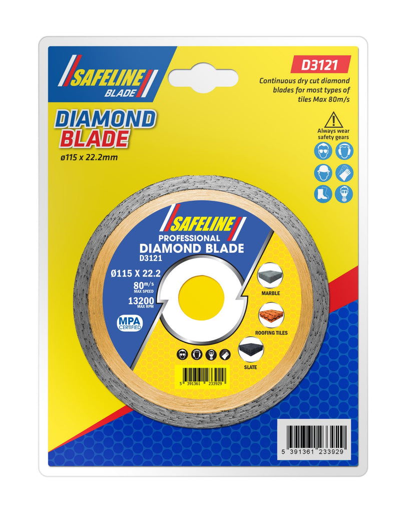 Safeline 115mm Continuous Diamond Blades Cut Tiles - burkes_Hardware