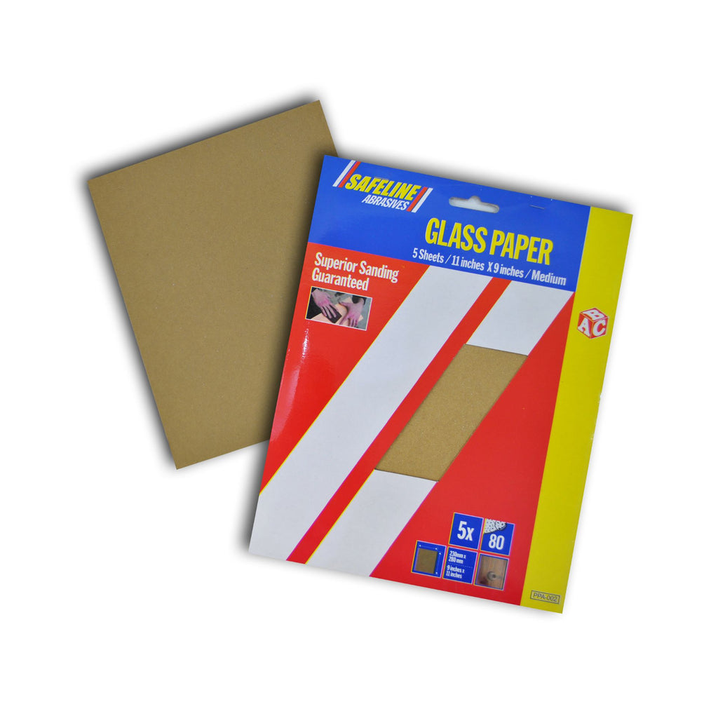 Safeline Pre-Packed Glass Paper Sheets Fine - 5 Sheets per Pack - burkes_Hardware