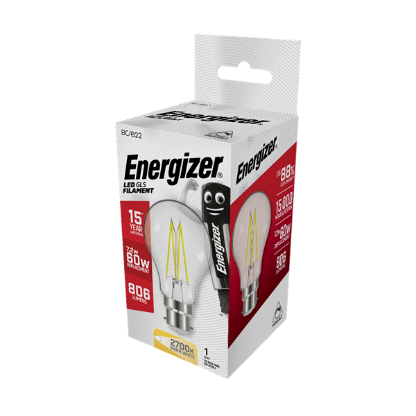 ENERGIZER 7.2W (60W) B22 LED GLS FILAMENT DIMMABLE - burkes_Hardware