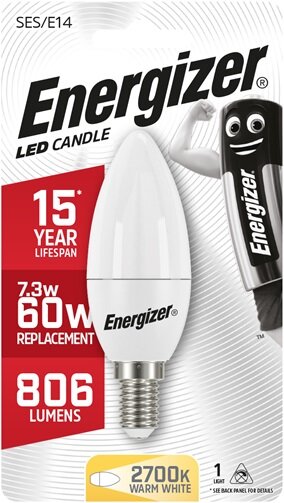 ENERGIZER 7.3W (60W) LED E14 CANDLE LAMP 806 LUMEN - burkes_Hardware