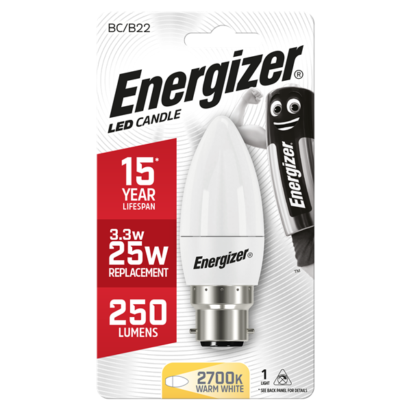 ENERGIZER LED CANDLE 3.4W B22 OPAL WARM - burkes_Hardware